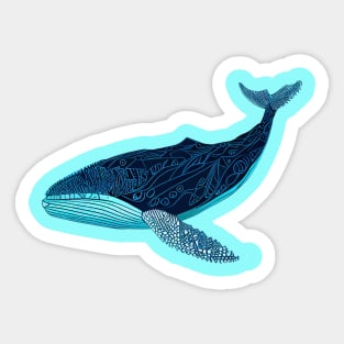 Whale Blue Neon Glow Artistic Sticker